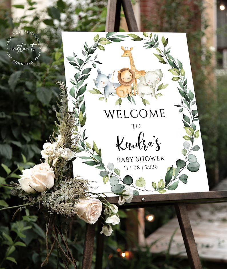 Safari Themed Baby Shower Welcome Sign Template