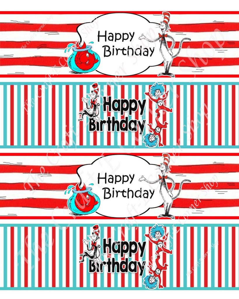 Cat in the Hat Dr Seuss Birthday Drink Labels