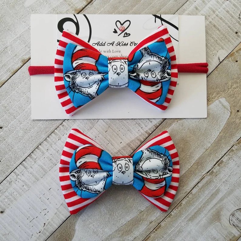 Cat in the Hat Dr Seuss Hair Bow