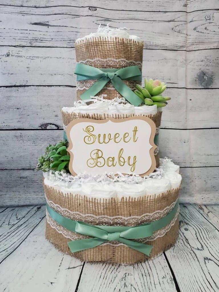 Green Diaper Cake Baby Shower Gift Idea