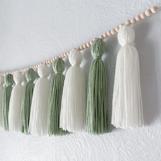 Sage Green & Cream Tassel Garland