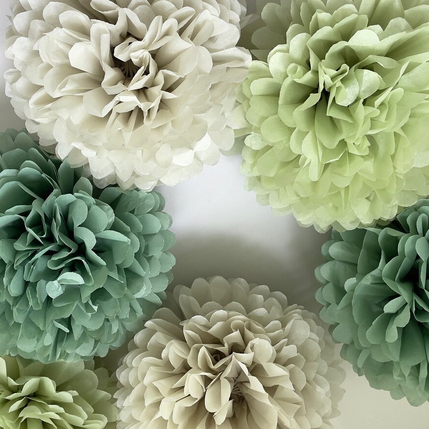 Shades of Green Tissue Paper Pom Poms 