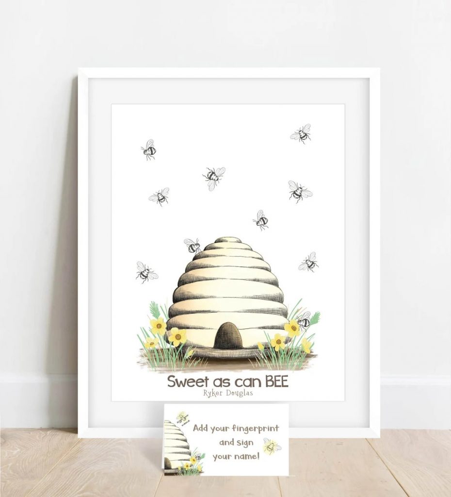 Bumble Bee Beehive Baby Shower Thumbprint Guest Book