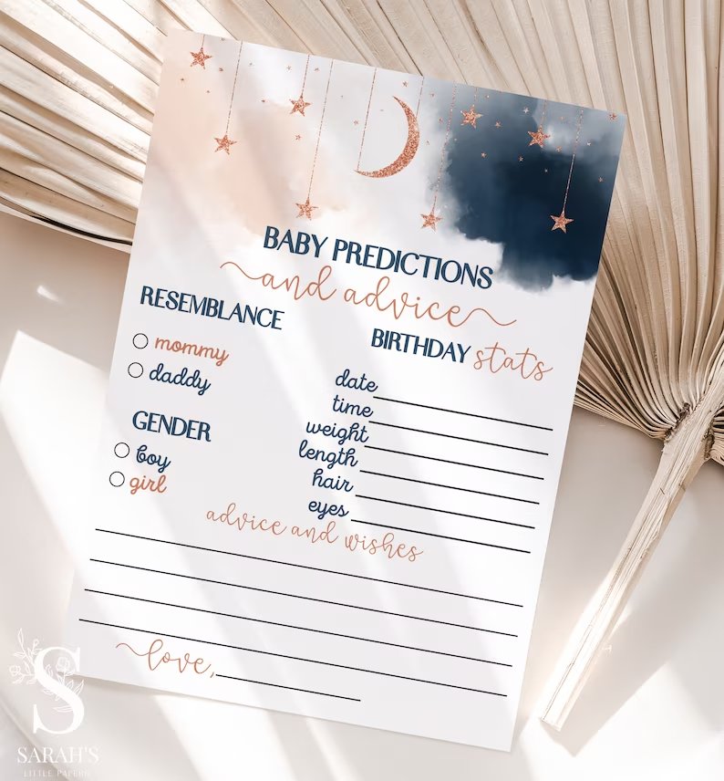 Moon & Stars Baby Shower Baby Prediction Sign Printable