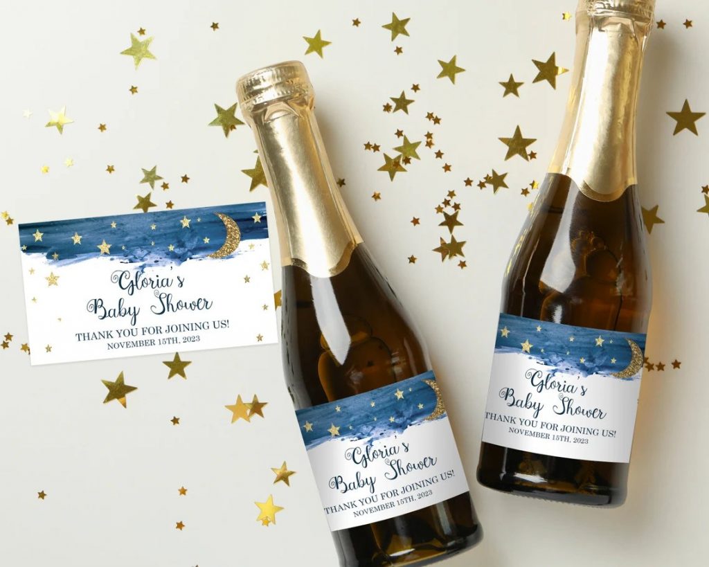 Editable Moon & Star Mini Champagne Bottle Label