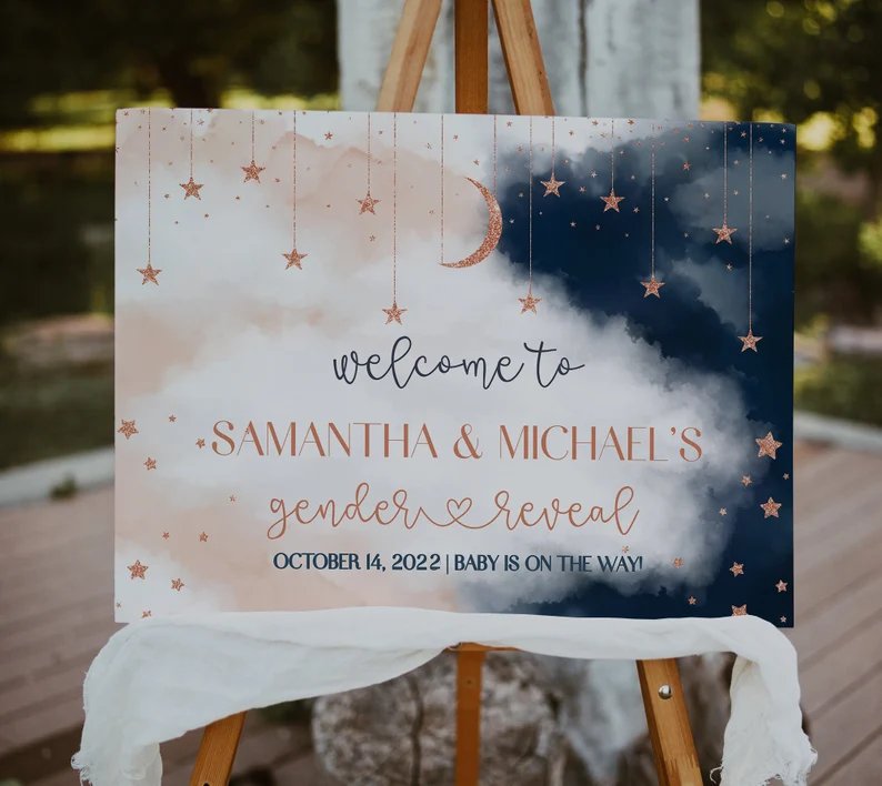 Moon & Star Gender Reveal Baby Shower Welcome Sign