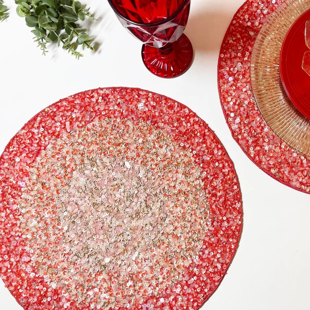 Luxury Sequin & Beaded Handmade Placemat Valentine's Day Decor