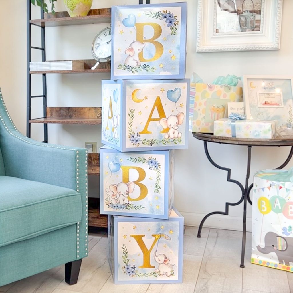 Large Blue Elephant Baby Block Set Baby Shower Deco