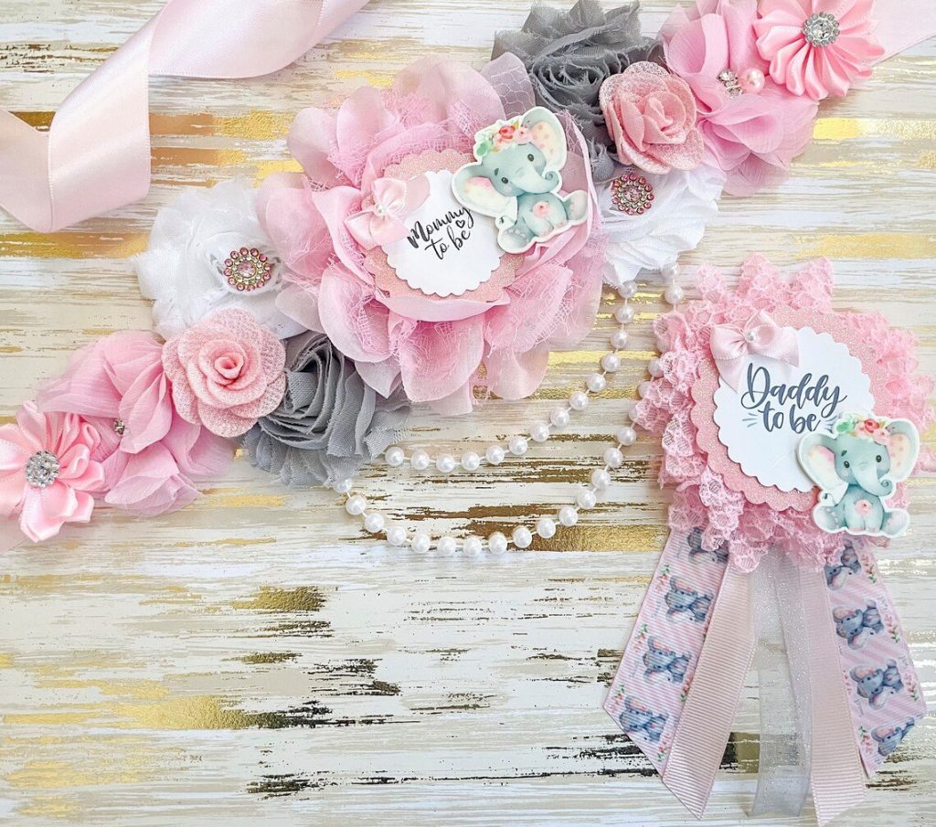 Pink Elephant Baby Shower Maternity Sash