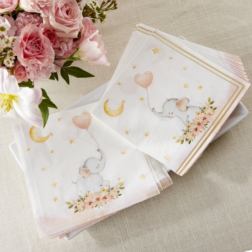 Pink Elephant Baby Shower Paper Napkins