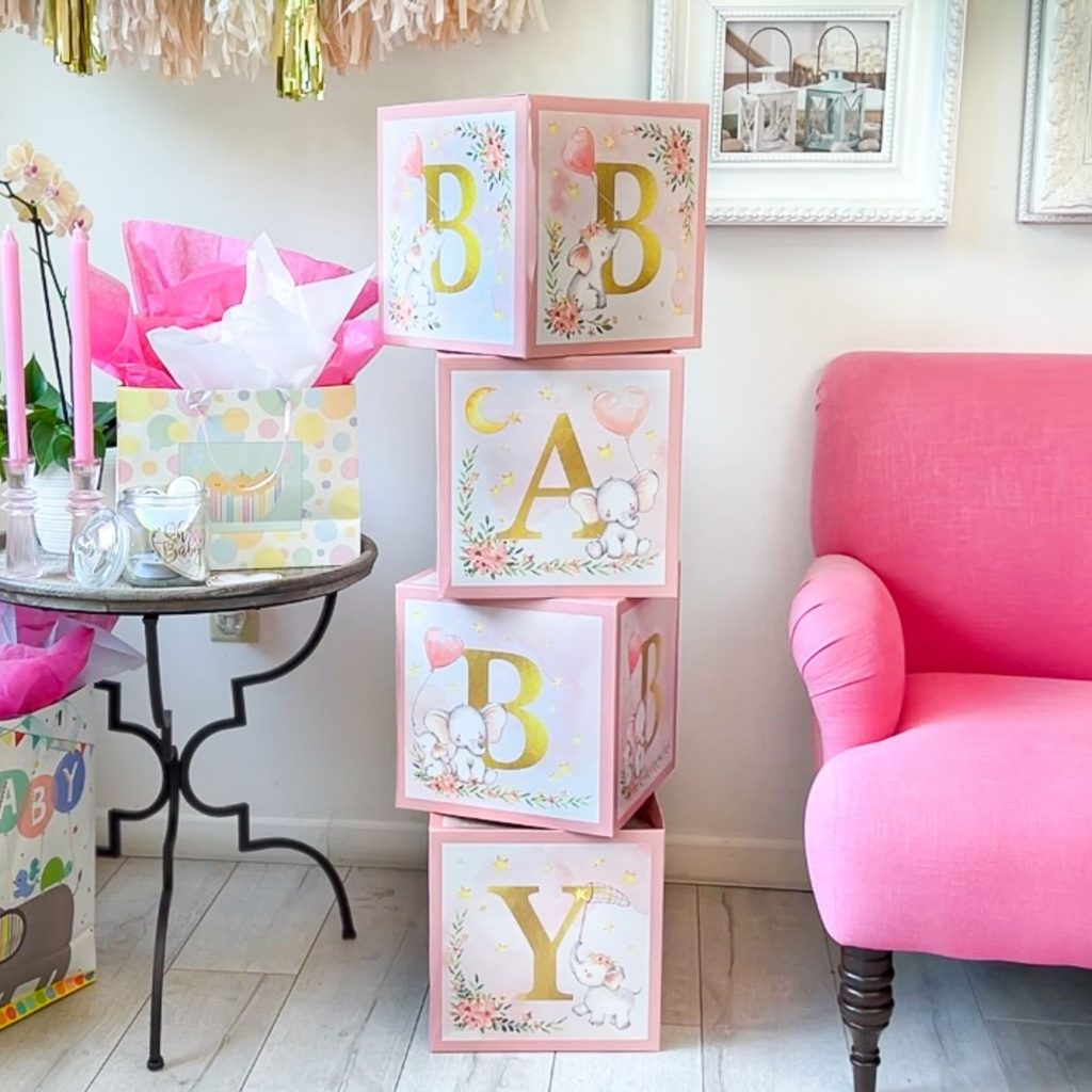 Large Pink Elephant Baby Block Set Baby Shower Deco