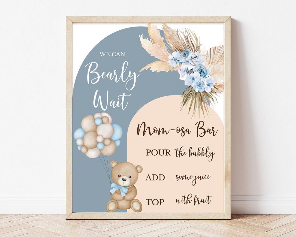 Bearly Wait Baby Shower Mimosa Sign Printable