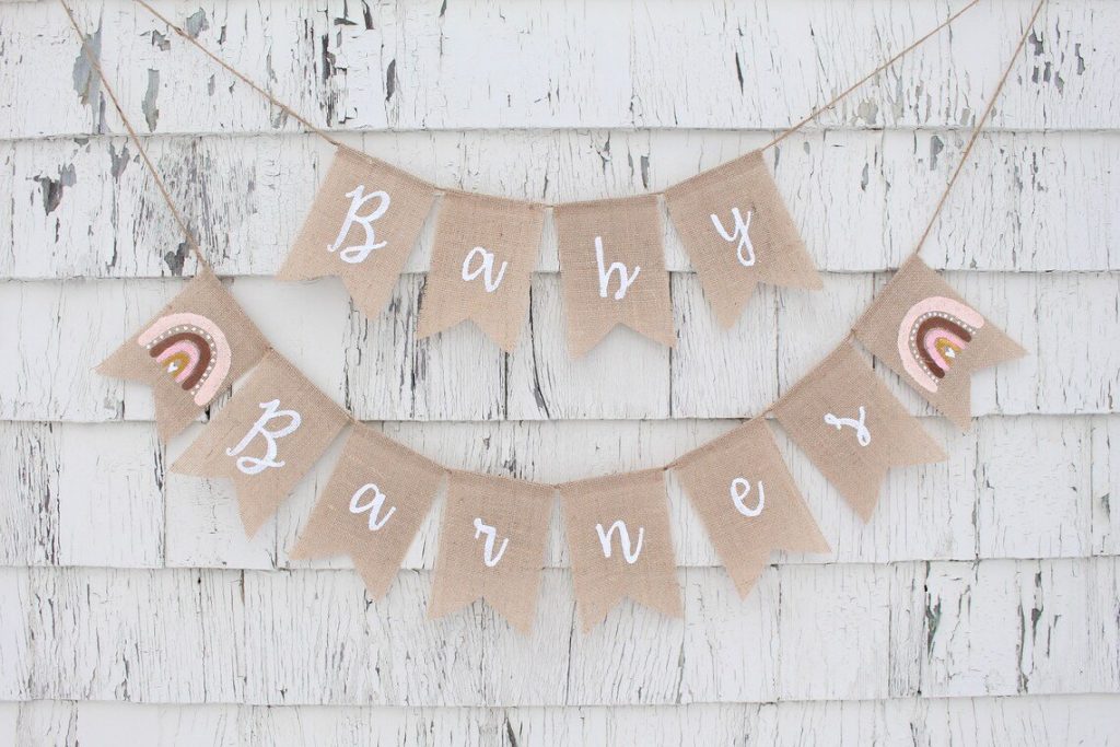 Boho Rainbow Custom Name Baby Shower Banner