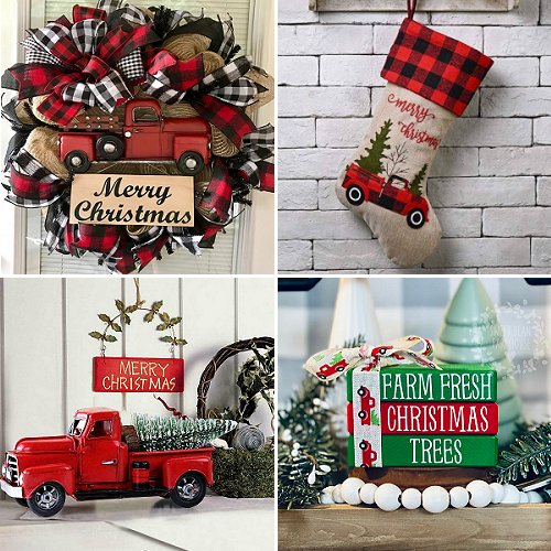 Vintage Red Truck Christmas Decor - Bonbons Connexion