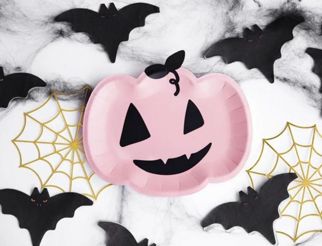 Halloween Pink Pumpkin Party Plate