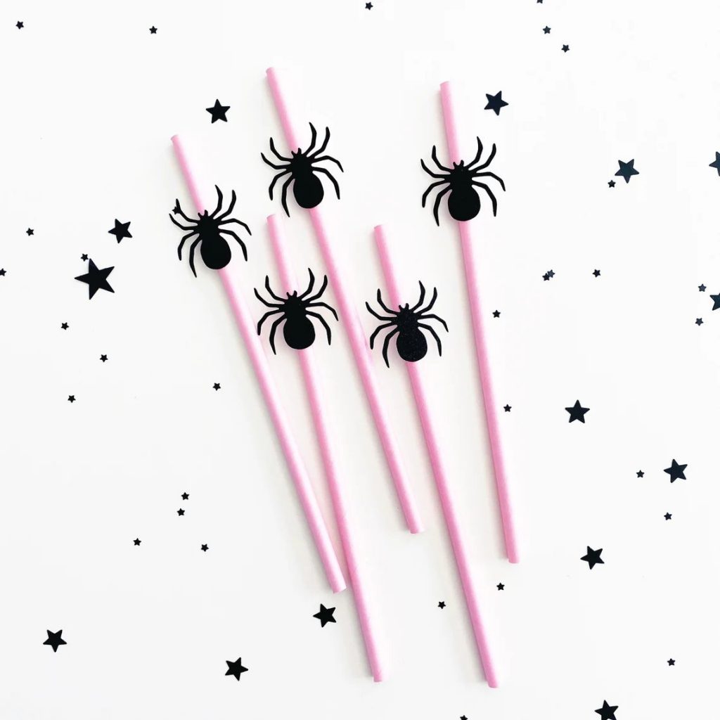 Halloween Spider Pink Straw