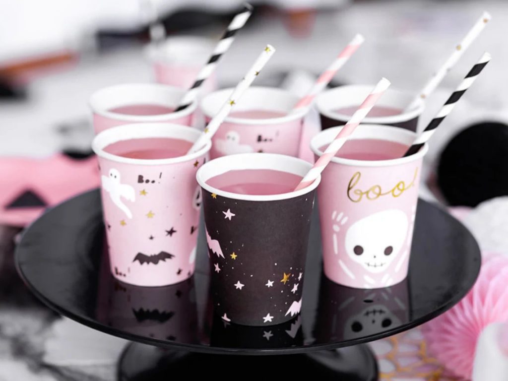 Pink & Black Halloween Paper Cups