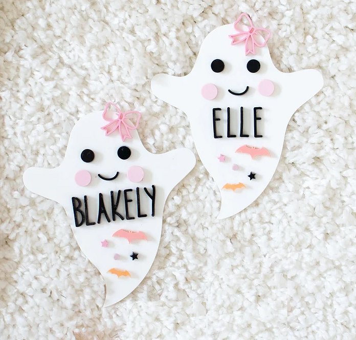Pink Halloween Ghost Place Cards