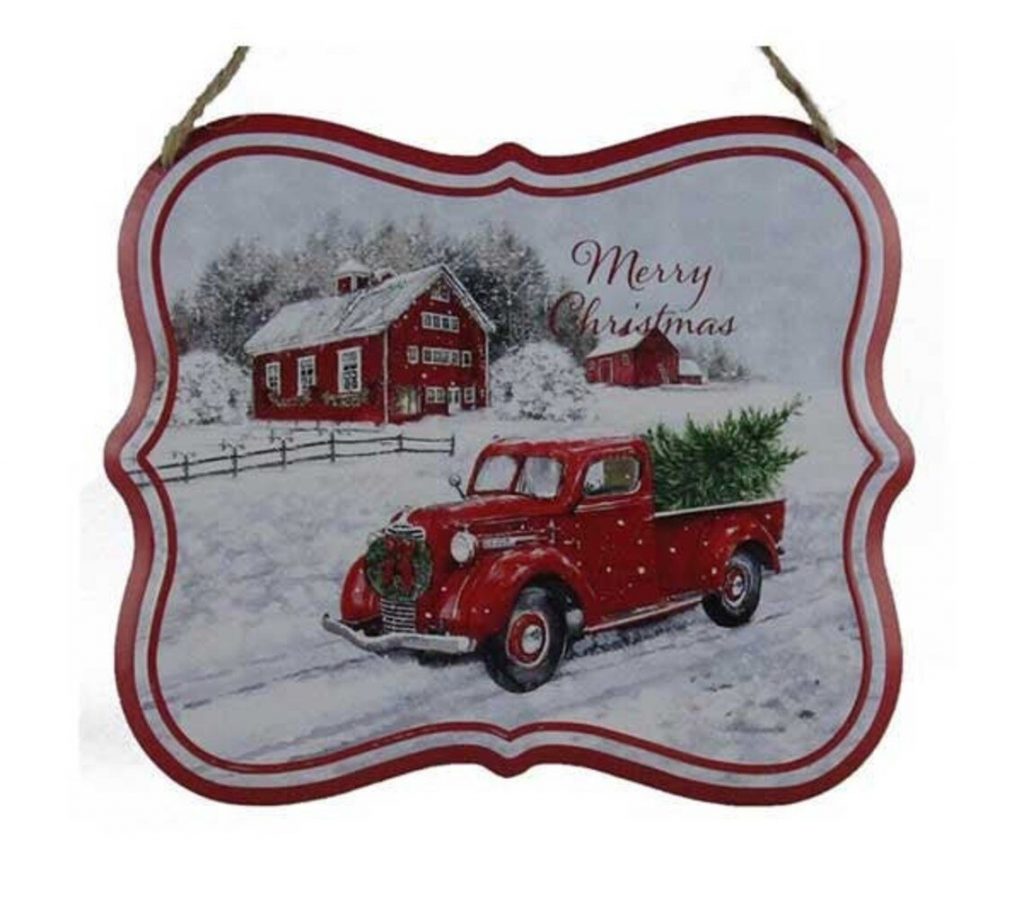 Red Truck Farmhouse Metal Christmas Sign