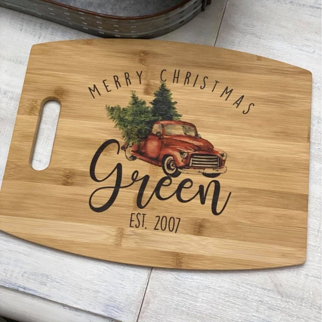 Red Truck Personalized Christmas Cutting Board