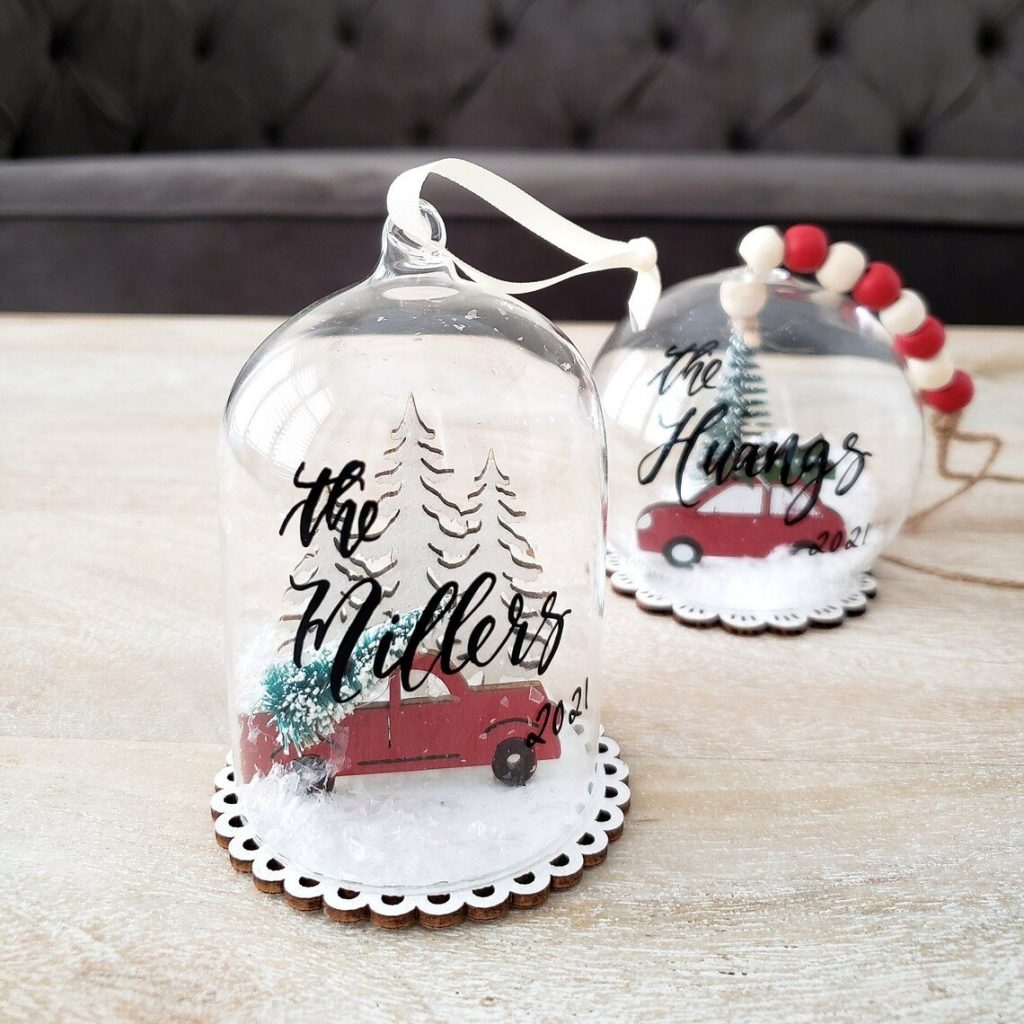 Snow Dome Red Truck Christmas Ornament