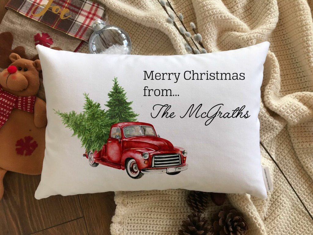 Vintage Red Truck Christmas Pillow Cover