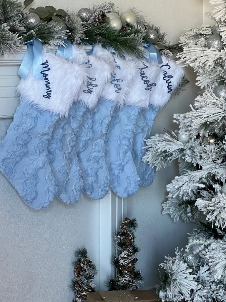 Dusty Blue Glitter Christmas Stockings