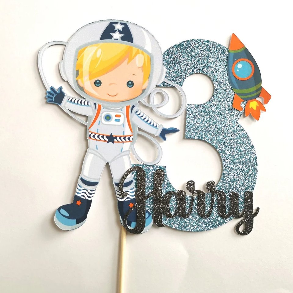 Personalized Space Astronaut Birthday Cake Topper