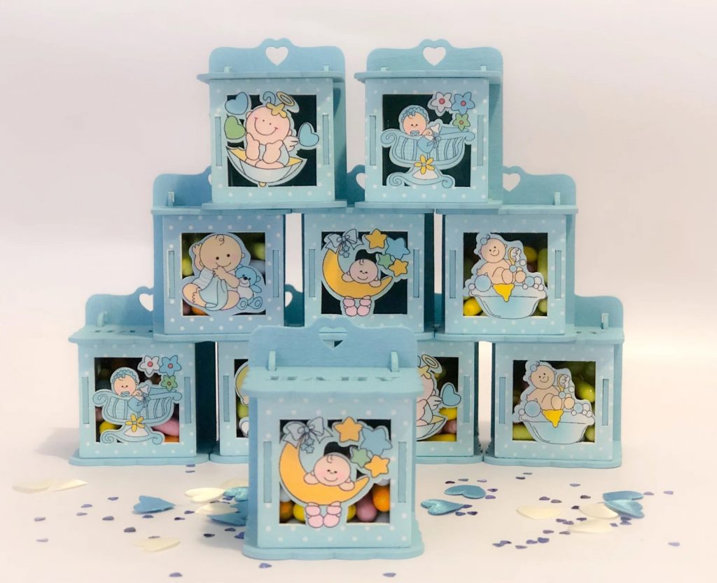 Blue Baby Shower Wooden Favor Boxes