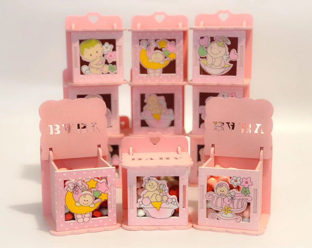 Pink Baby Shower Wooden Favor Boxes