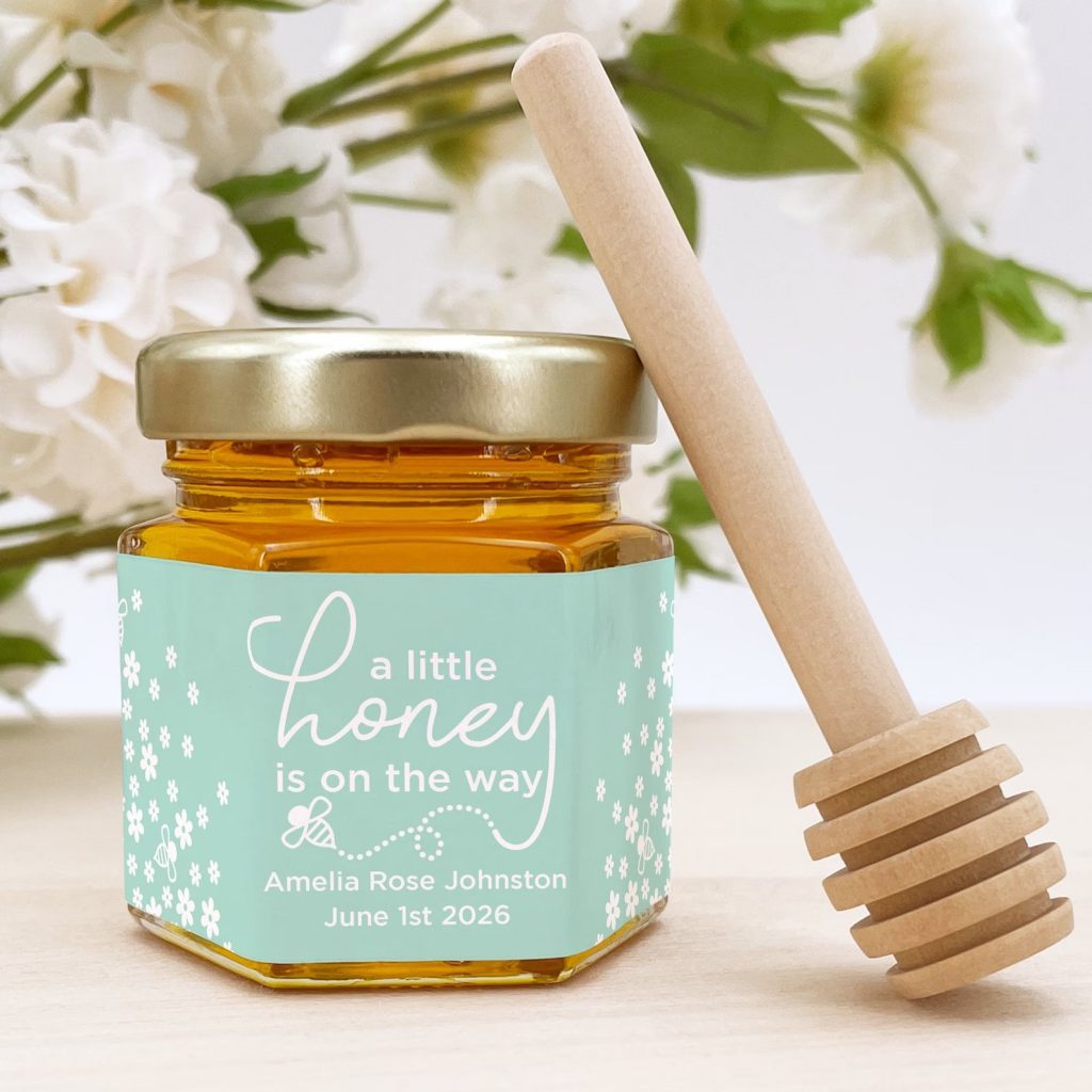 Blue Label Honey Baby Shower Favor Jar