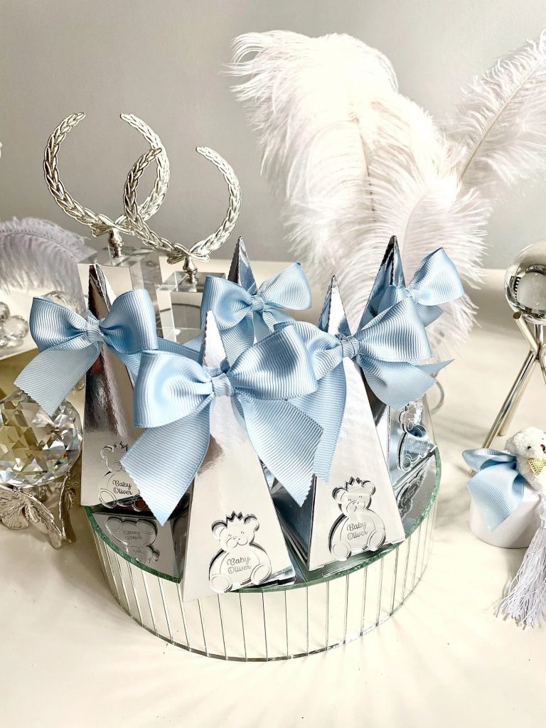 Blue Teddy Bear Baby Shower Cone Favor Boxes