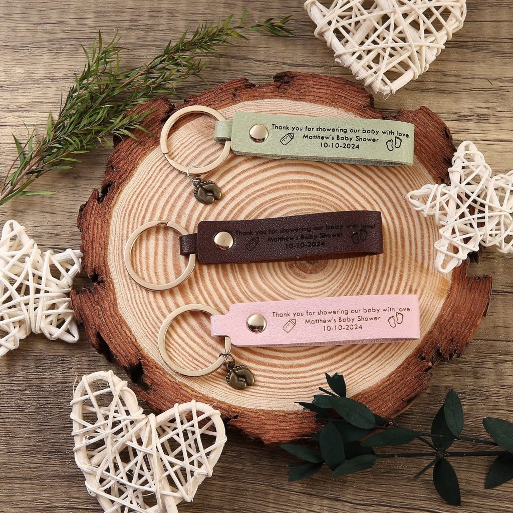 Personalized leather Keychain Baby Shower Favors