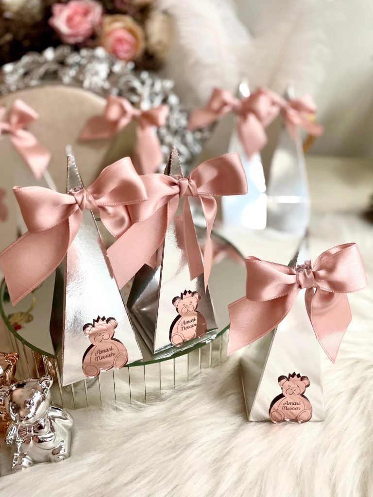 Pink Teddy Bear Baby Shower Cone Favor Boxes