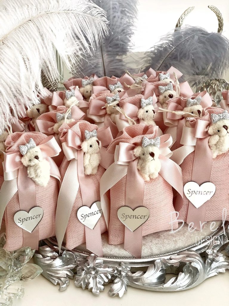 Pink Teddy Bear Baby Shower Favor Pouches