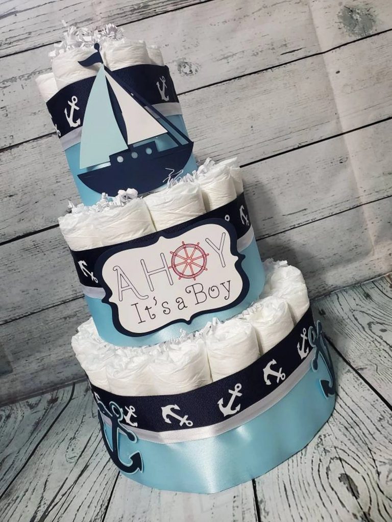 Nautical Themed Diaper Cake Baby Shower Centerpiece