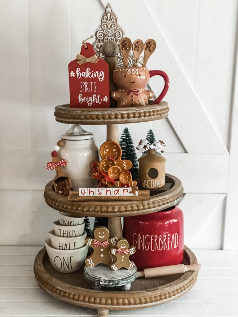 Gingerbread Farmhouse Christmas Tiered Tray Decor