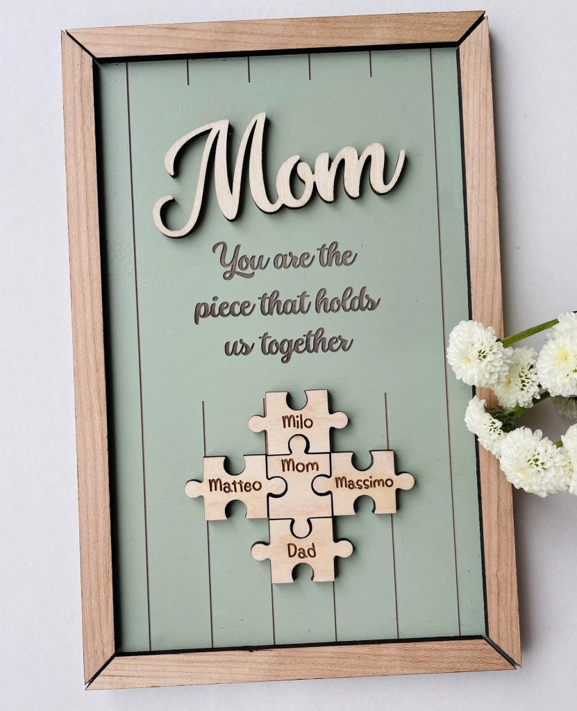 Custom Engraved Wooden Sign Puzzle - Unique Gift Idea for Mom