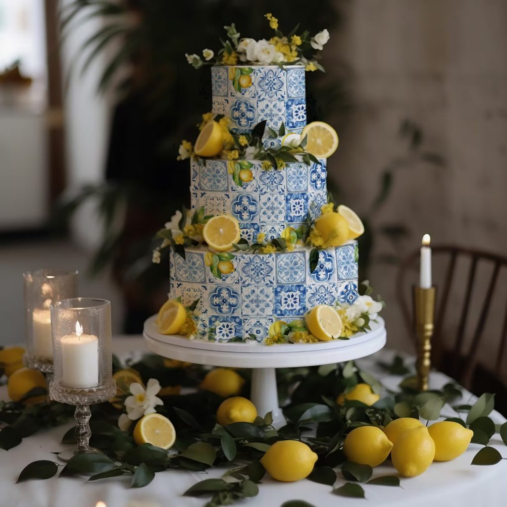 Blue Tiles & Lemons - Baby Shower Cake Printable Design