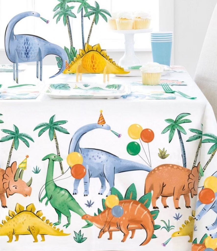 Dinosaur themed Tablecloth for Baby Shower or Kids' Birthday Party.