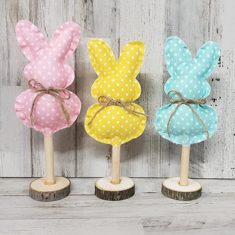 Polka Dot Fabric Easter Bunny Table Decor