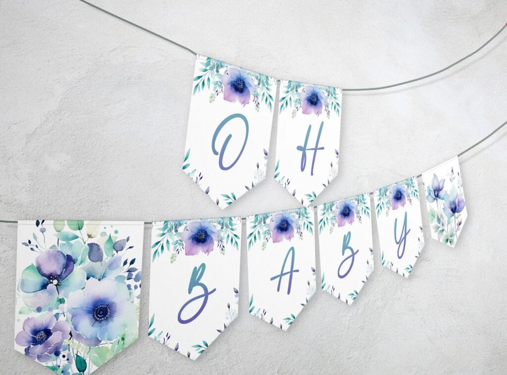 Baby in Bloom Baby Shoer Dusty Blue & Lavender Banner