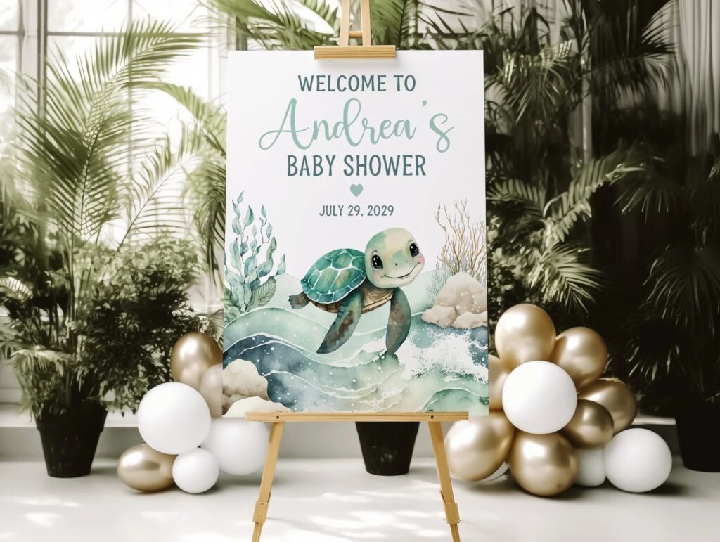 Sea Turtle Under The Sea Baby Shower Welcome Sign