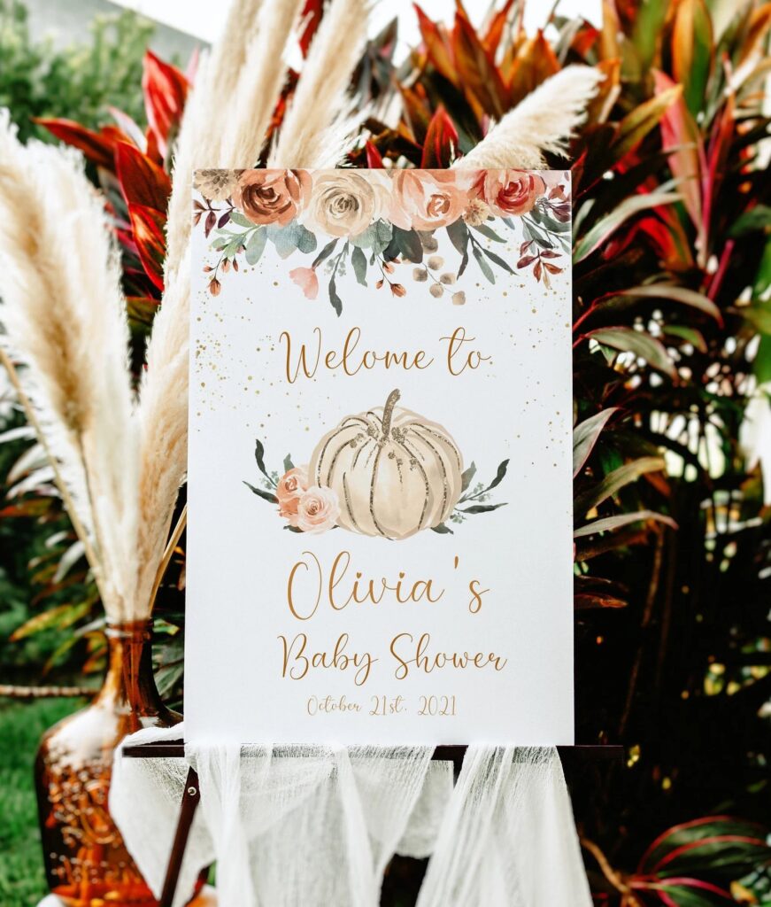 Boho Pumpkin Baby Shower Welcome Sign