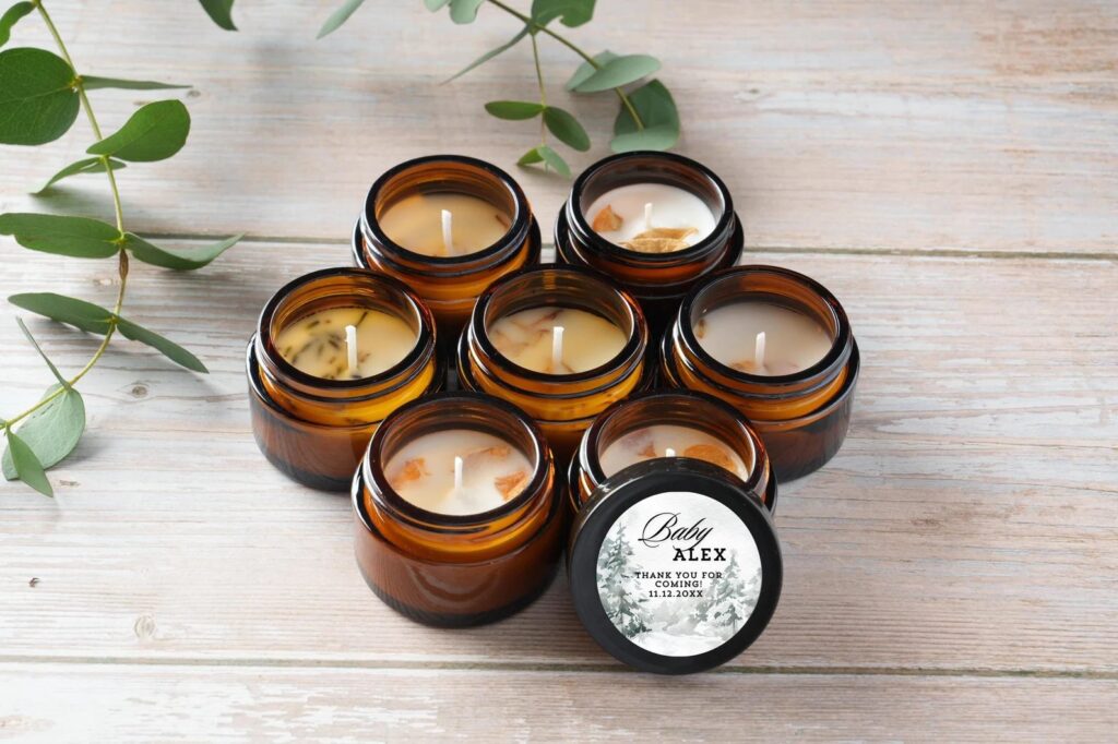 Winter Baby Shower Personalized Candle Favors