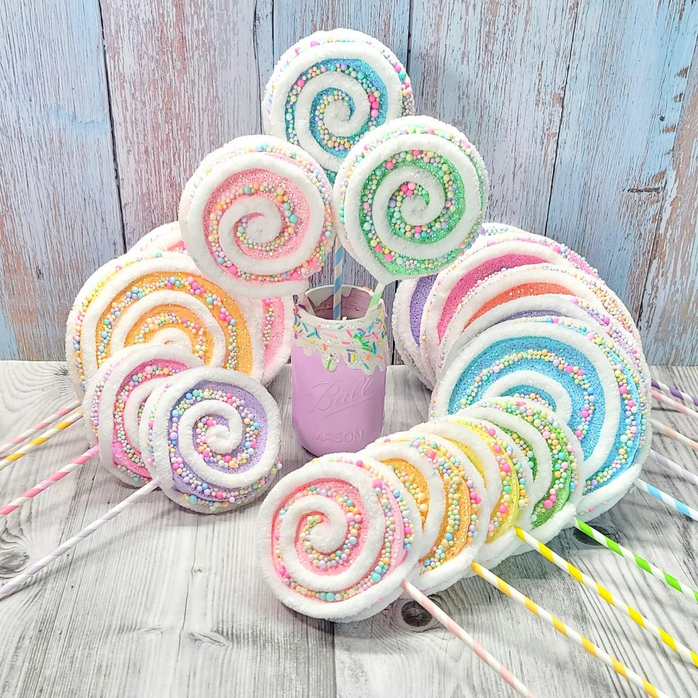 Pastel Fake Lollipops Baby Shower Centerpieces