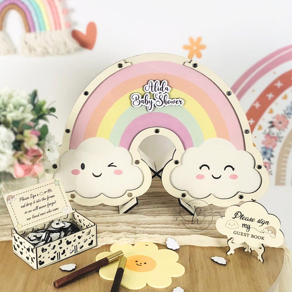 Personalized Rainbow & Cloud Baby Shower Guest Book Alternative