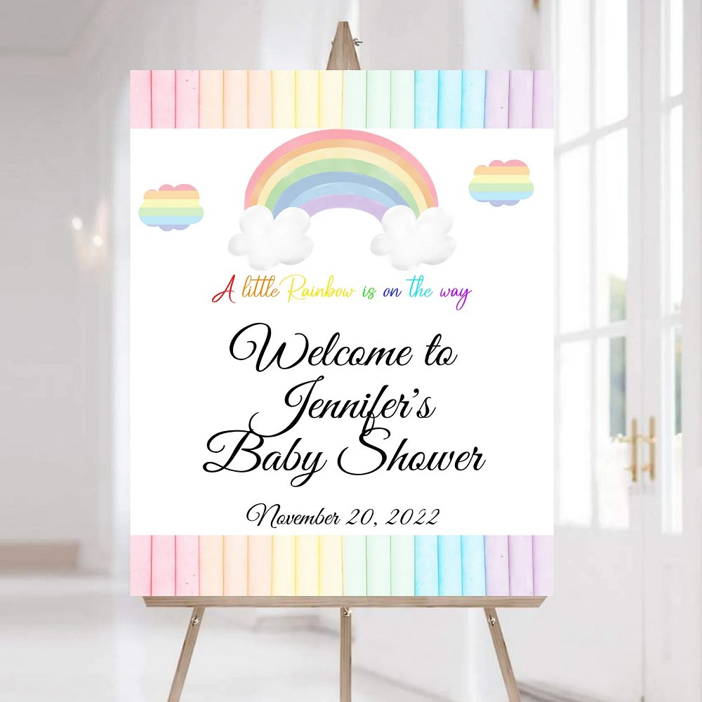 Pastel Rainbow Baby Shower Welcome Sign Printable