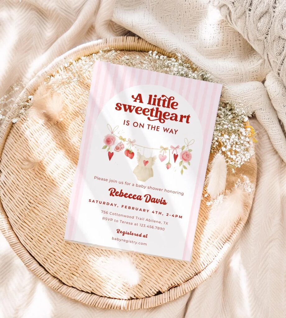A Little Sweetheart Baby Shower a little sweetheart is on the way baby shower invitation printable