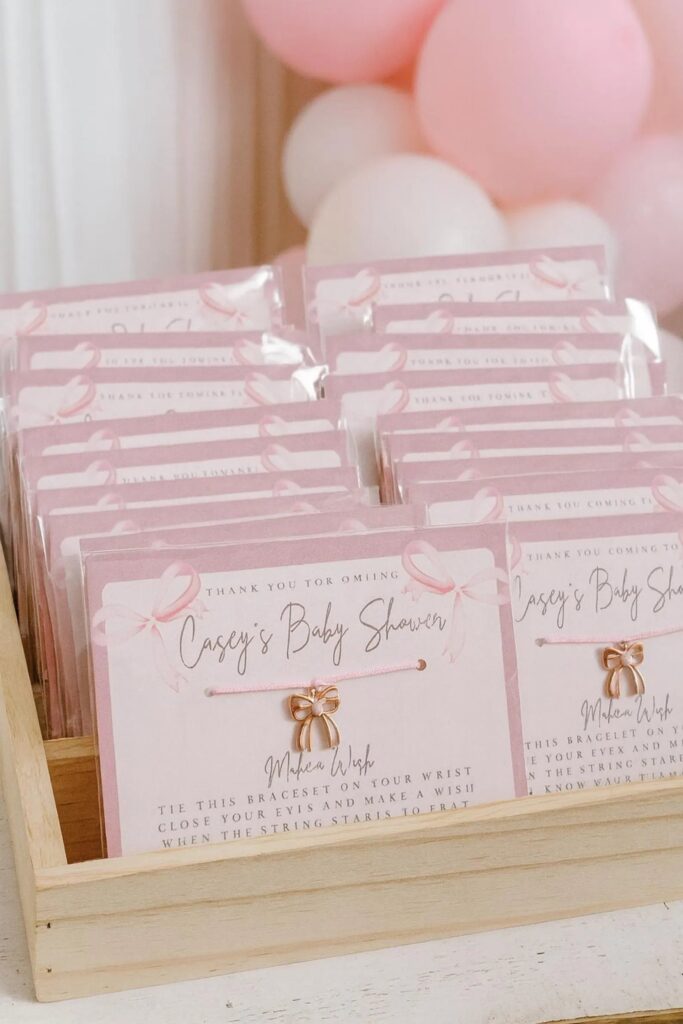 A Little Sweetheart Baby Shower a little sweetheart is on the way pink bow baby shower wish bracelet favor